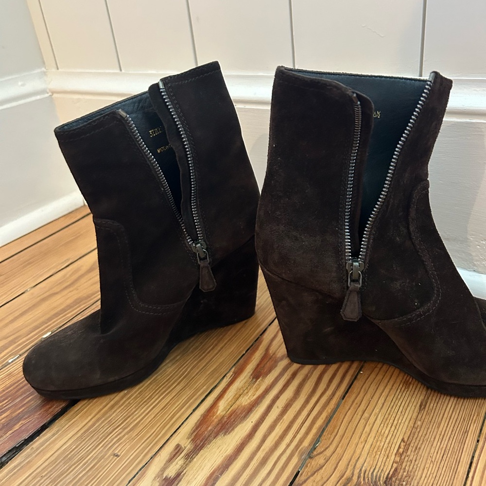 Prada Brown Suede Wedge Ankle Booties EU Size 36.5 3TZ058 Boots.